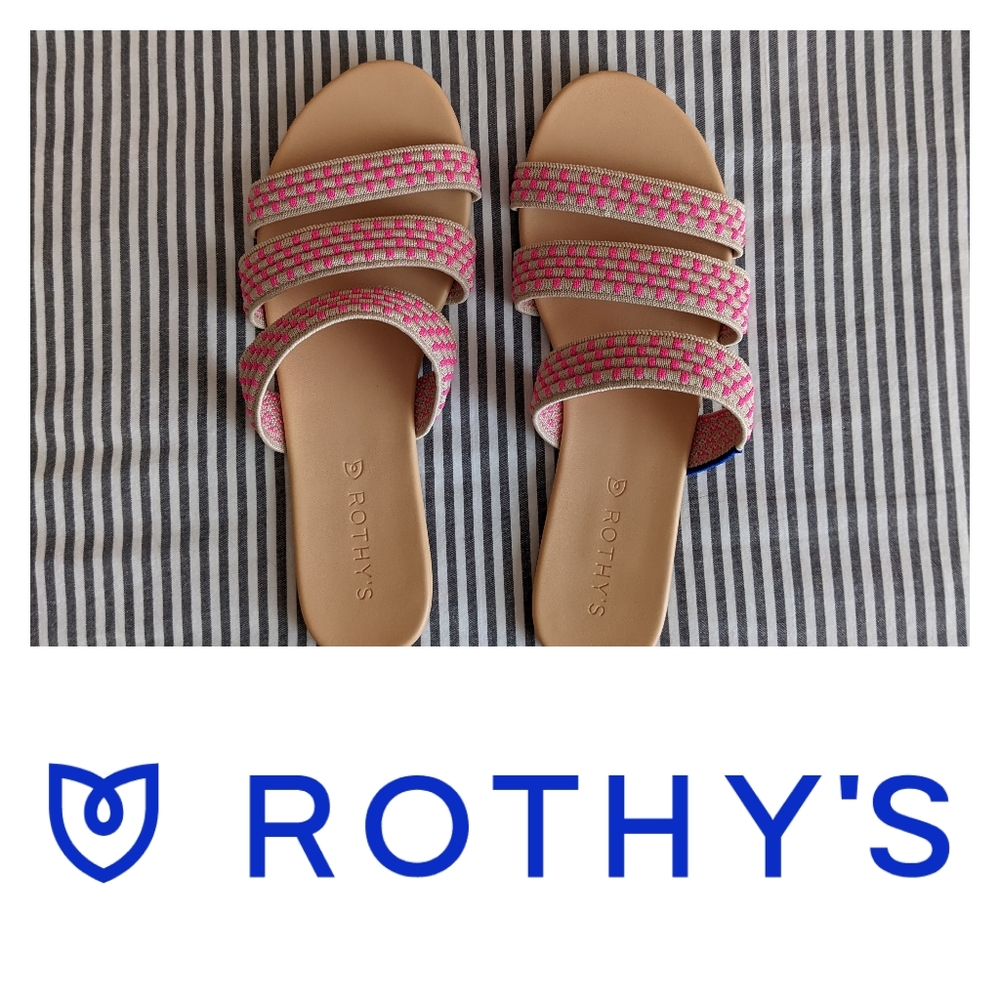 Triple band hot pink Rothy's sandals